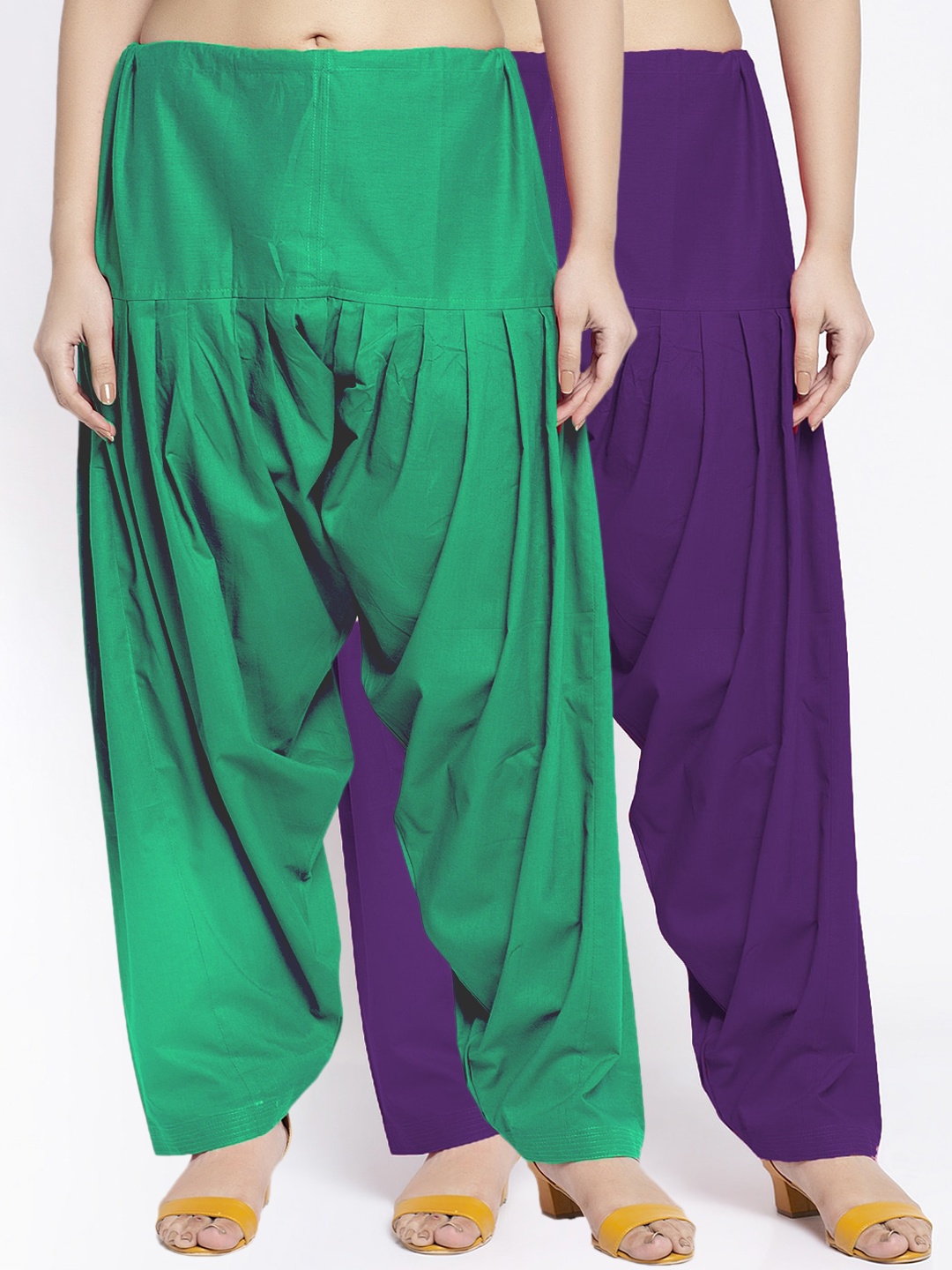 

GRACIT Women Pack Of 2 Solid Pure Cotton Loose Fit Salwar, Green