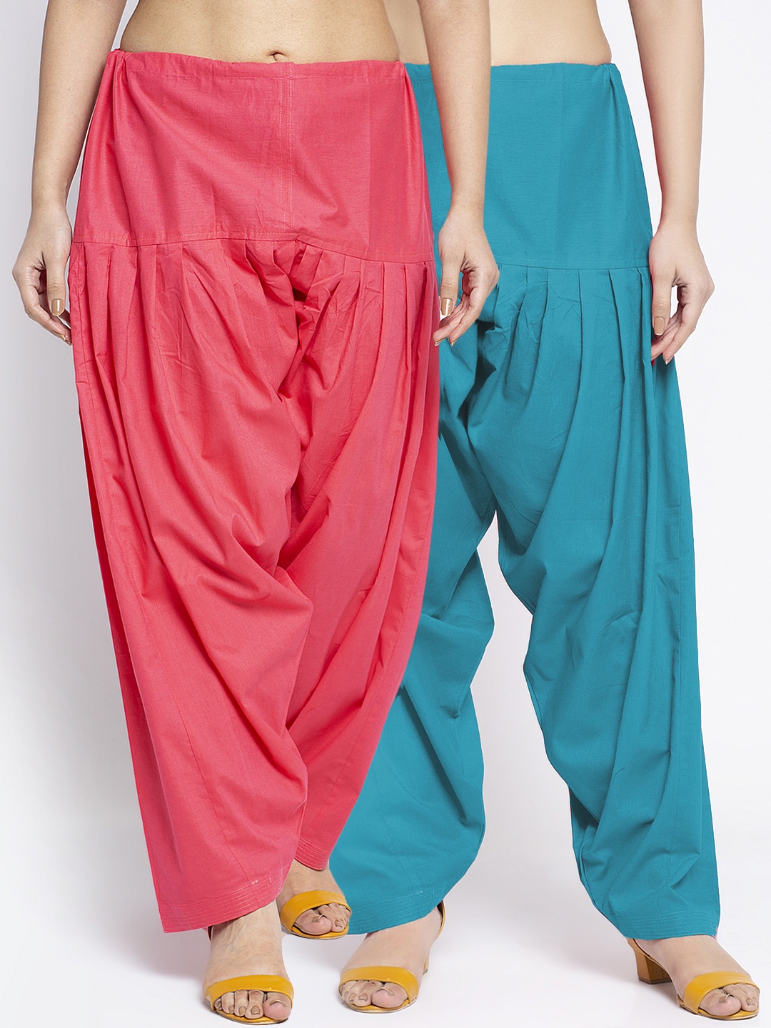 

GRACIT Women Pack Of 2 Orange & Blue Solid Pure Cotton Loose Fit Salwars
