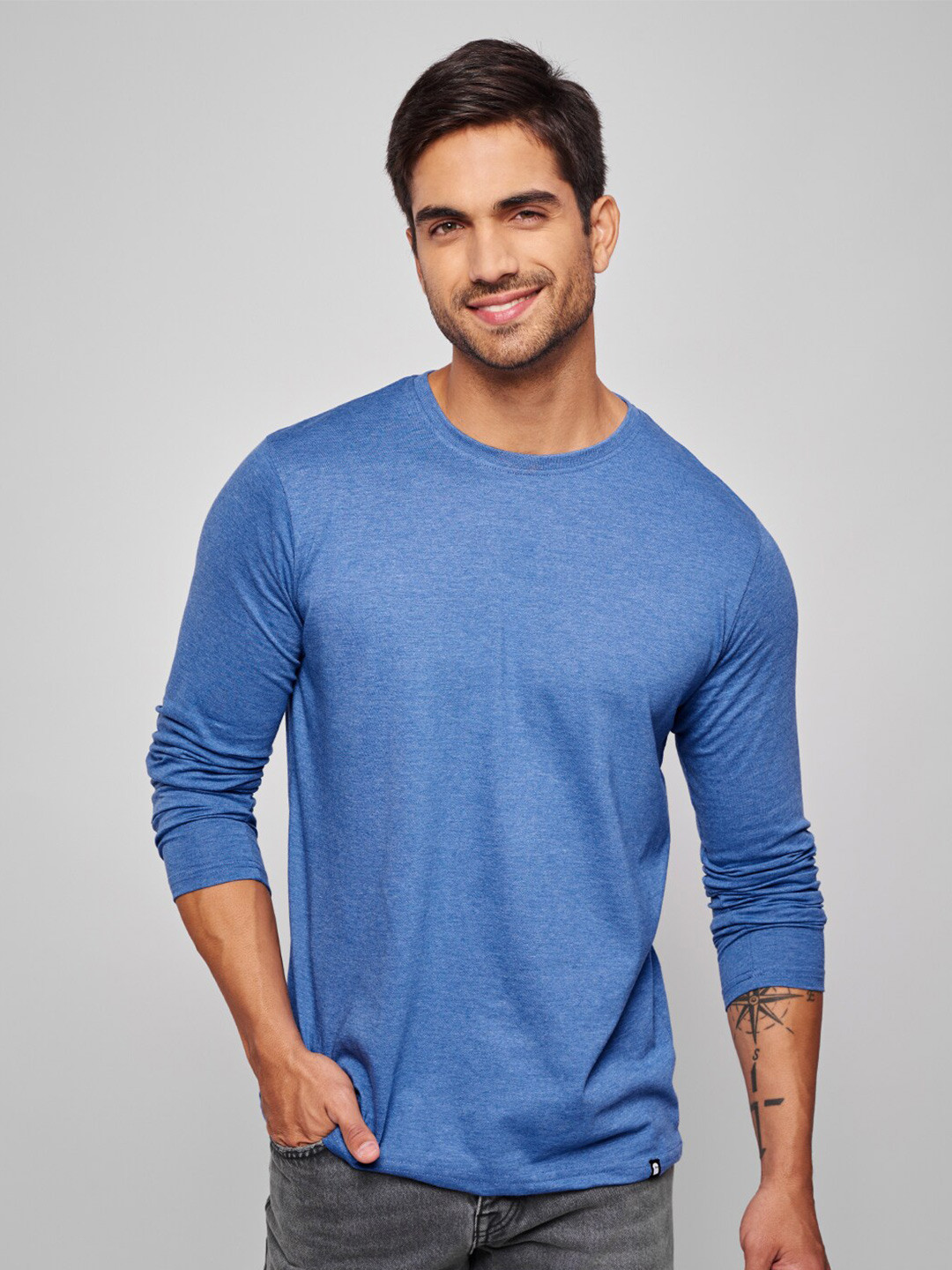 

The Souled Store Men Blue Solid Pure Cotton T-shirt