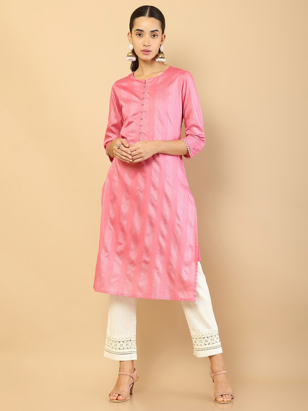 

Soch Pink Embroidered Chanderi Silk Kurta