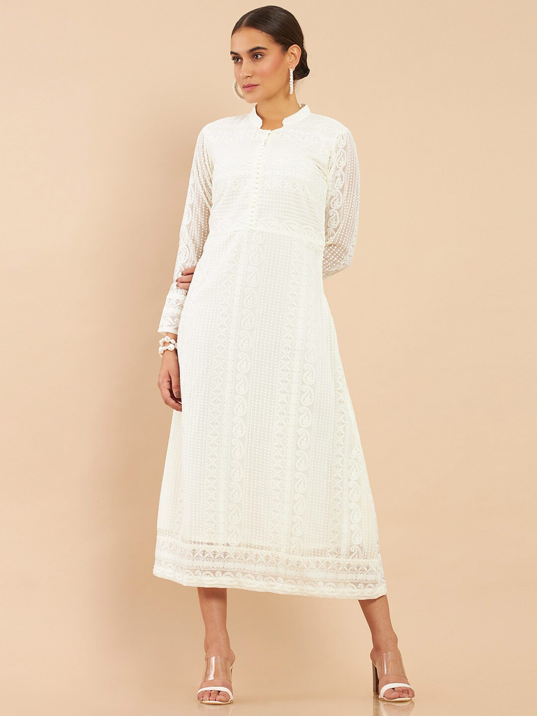 

Soch Women Off White Embroidered Georgette Kurta