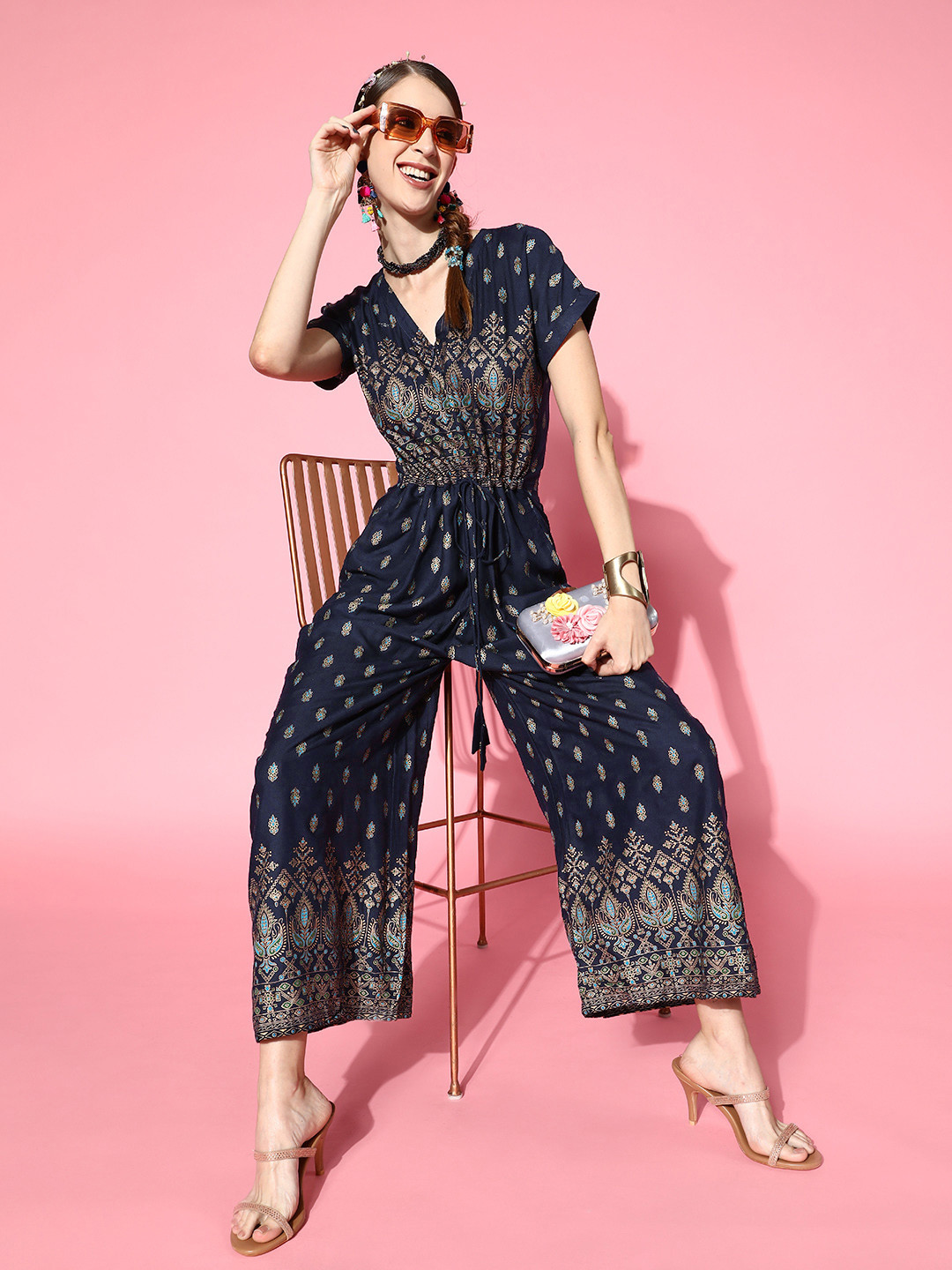 

InWeave Blue Printed Basic Jumpsuit