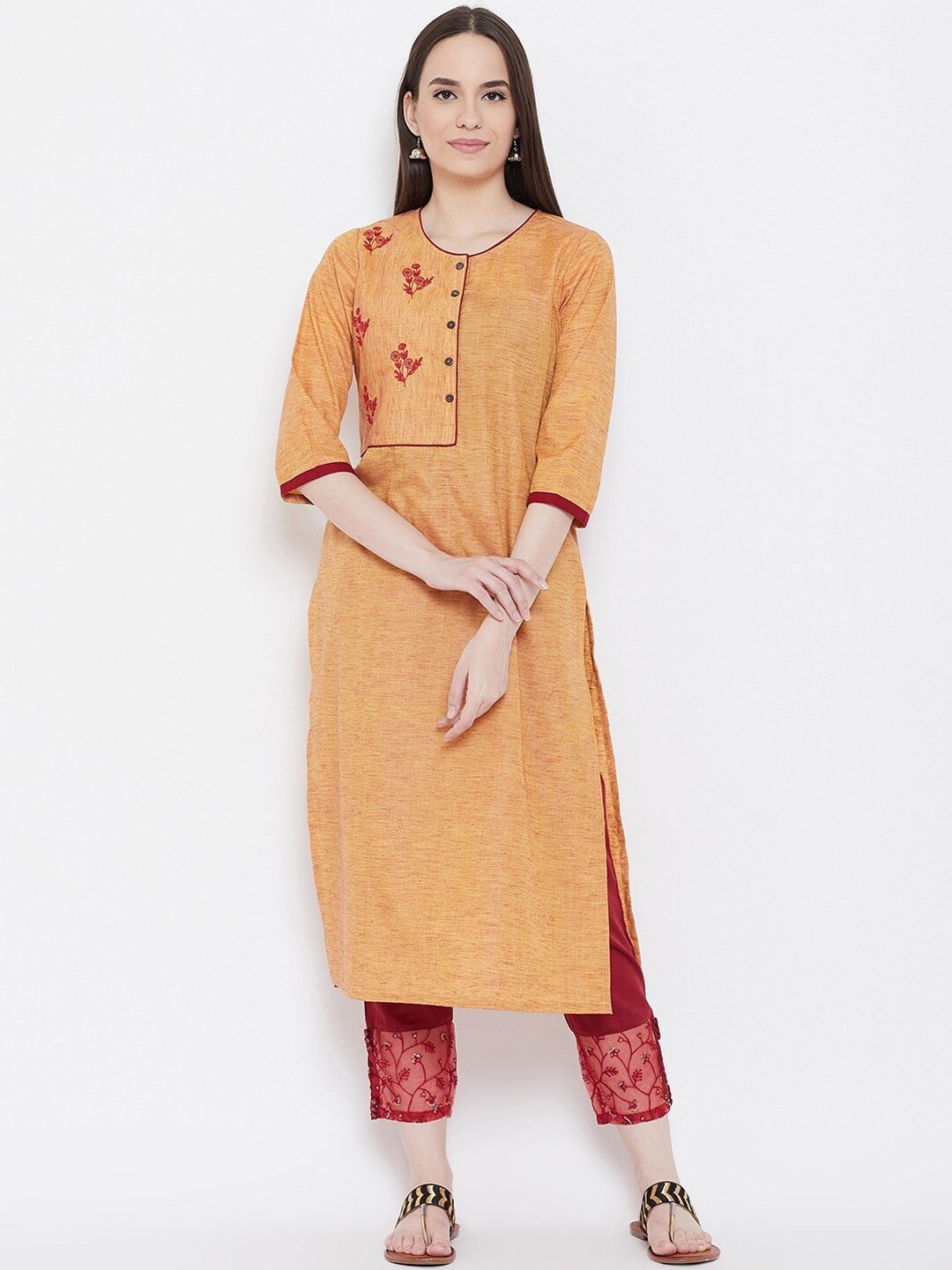 

Be Indi Women Orange Floral Thread Work Kurta