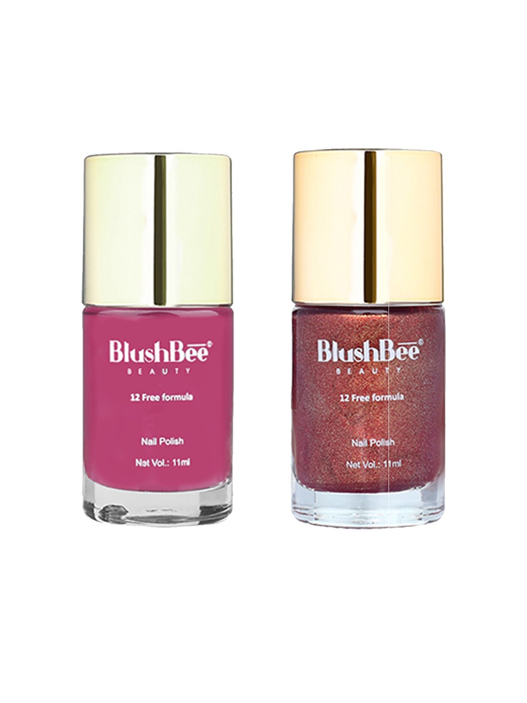

BlushBee Beauty Set of 2 High-Shine 12-Free Formula Vegan Nail Polish - 11ml each, Pink