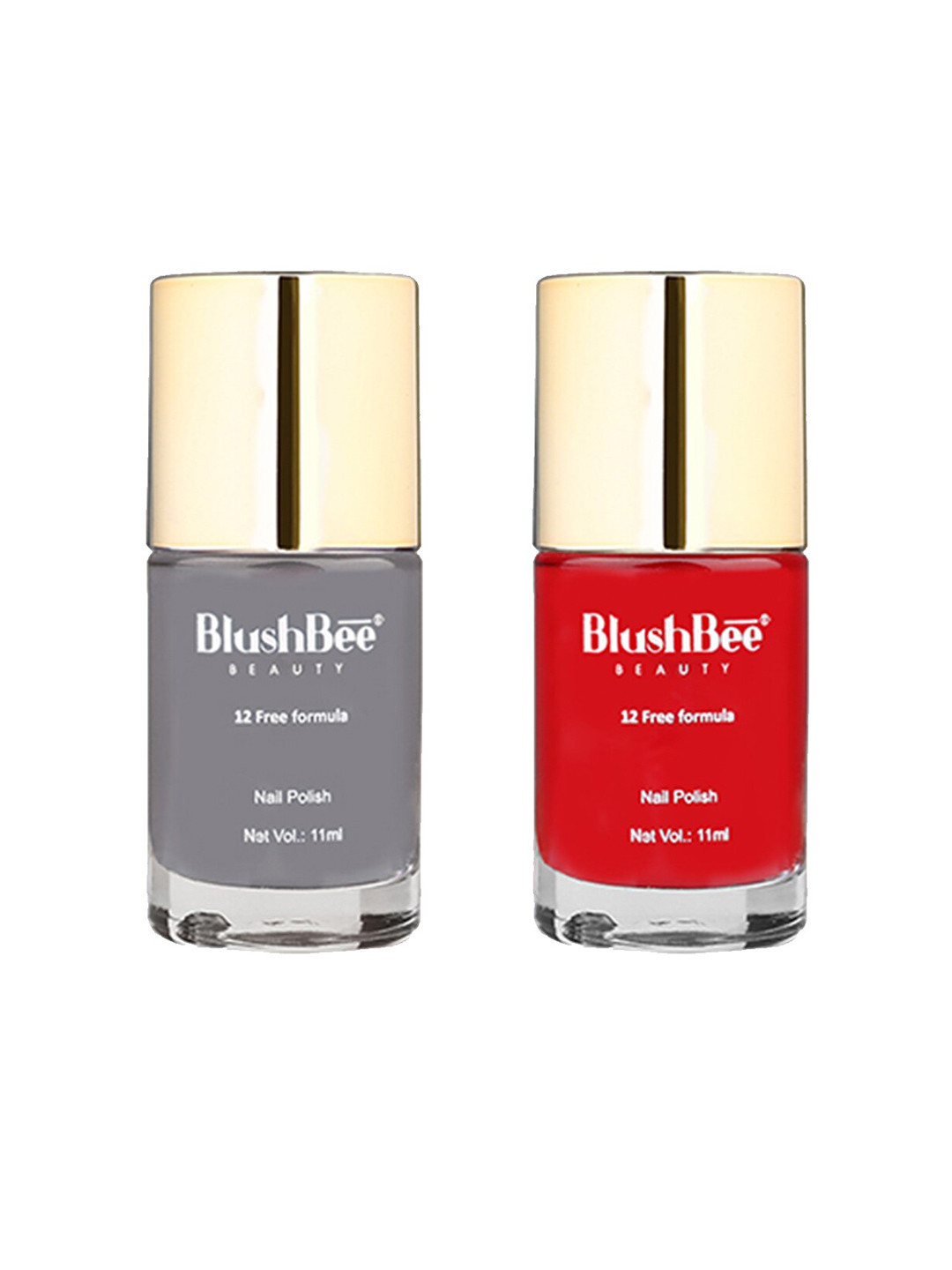 

BlushBee Beauty Set of 2 High-Shine 12-Free Formula Vegan Nail Polish - 11ml each, Grey