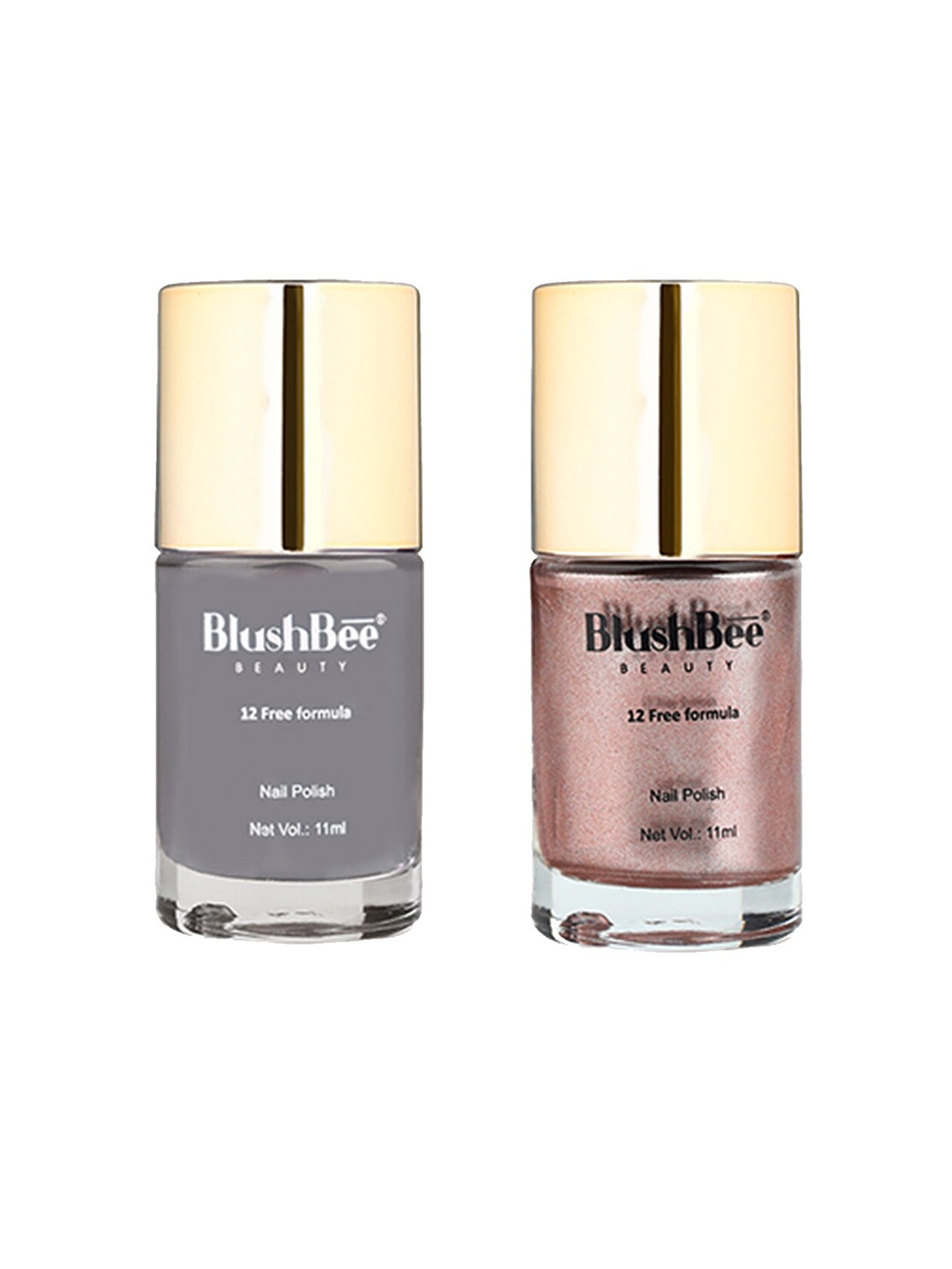 

BlushBee Beauty Set of 2 12 Free Vegan Nail Polish - 11 ml Each, Grey