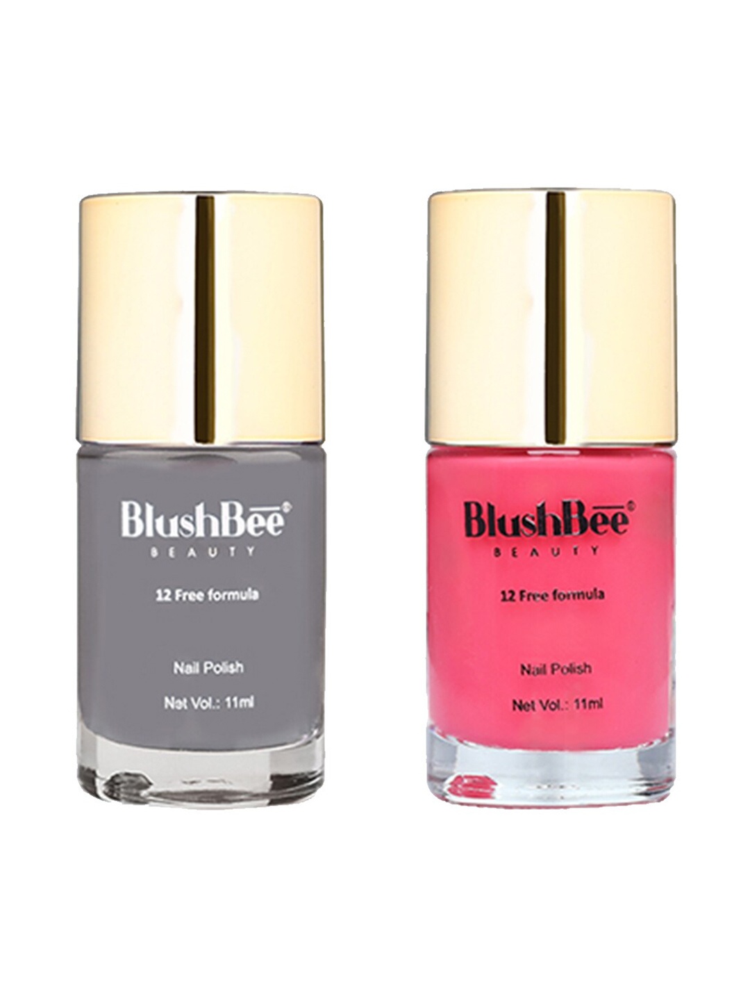 

BlushBee Beauty Set of 2 High-Shine 12-Free Formula Vegan Nail Polish - 11ml each, Grey