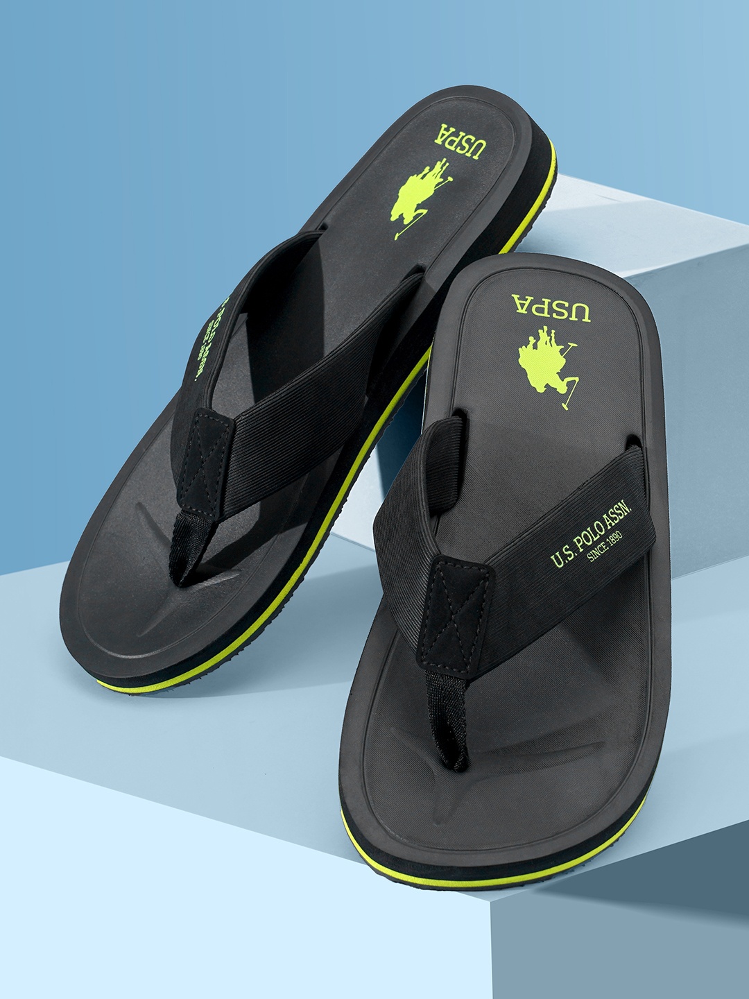 

U S Polo Assn Men Black & Green Printed Thong Flip-Flops
