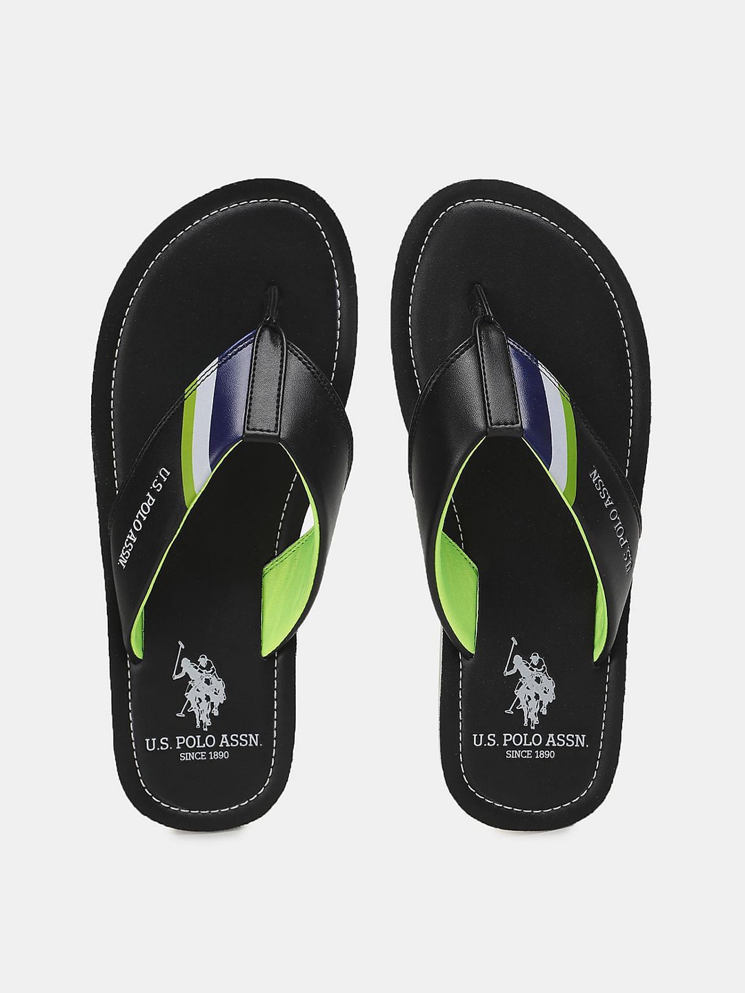 

U S Polo Assn Men Black & Green PU Comfort Sandals