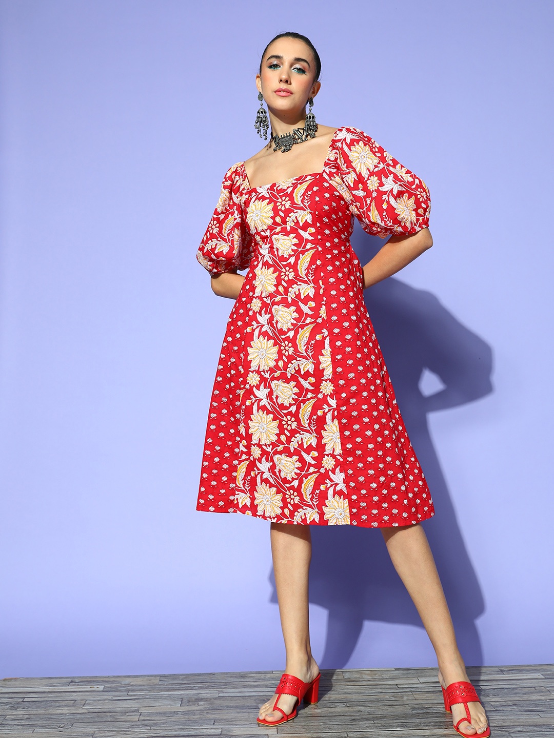 

Anouk Women Red Ethnic Motifs Back Details Dress