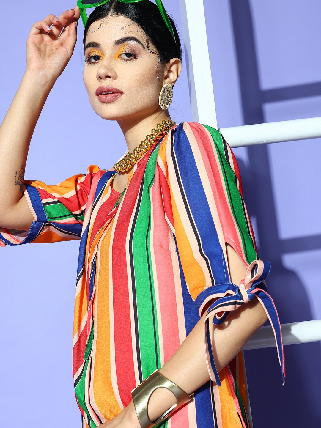 

Anouk Red & Green Striped Kurti