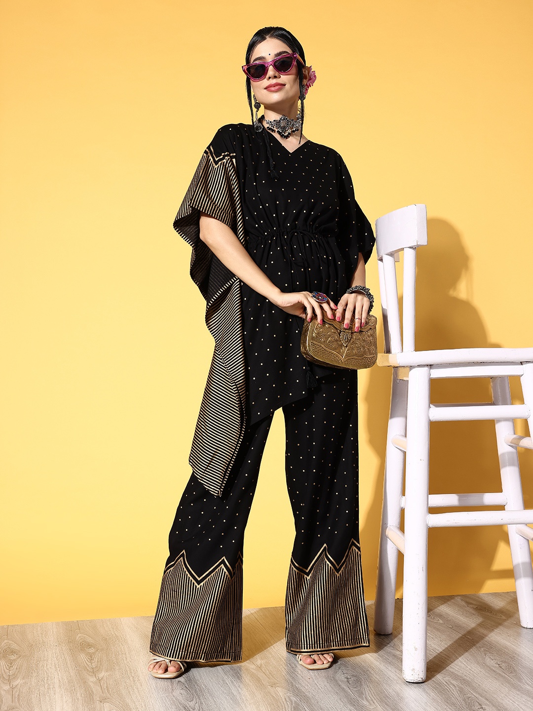 

Anouk Women Geometric Viscose Rayon Co-ord Set, Black