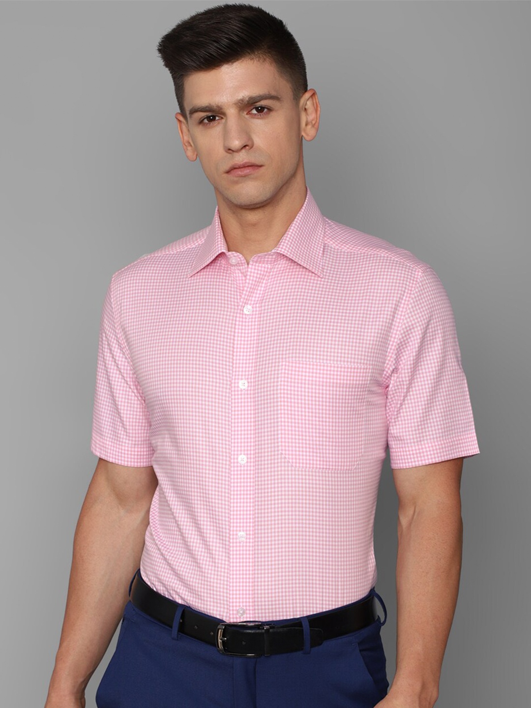 

Louis Philippe Men Pink Micro Checked Cotton Formal Shirt