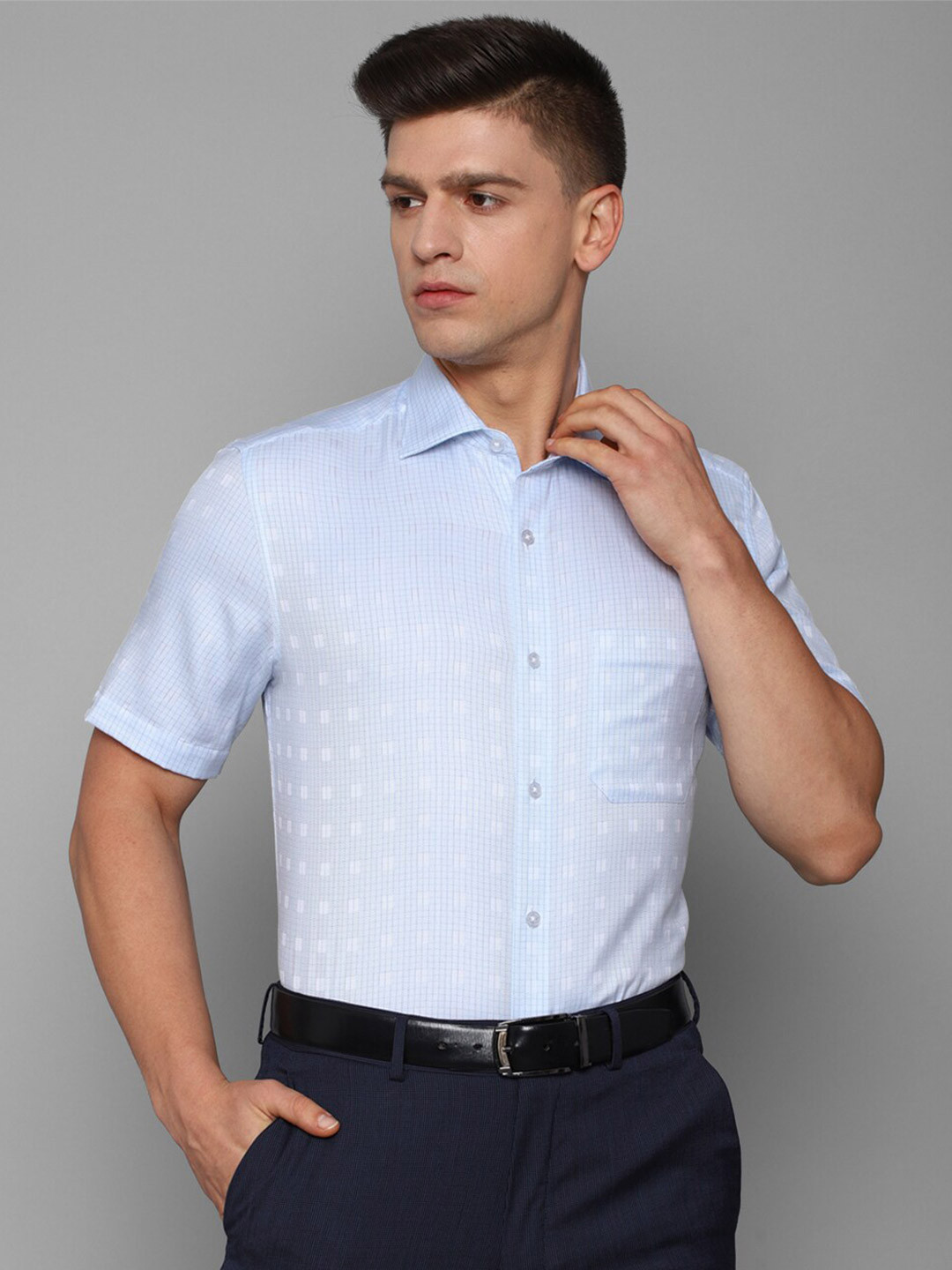 

Louis Philippe Men Blue Grid Tattersall Checks Checked Formal Shirt