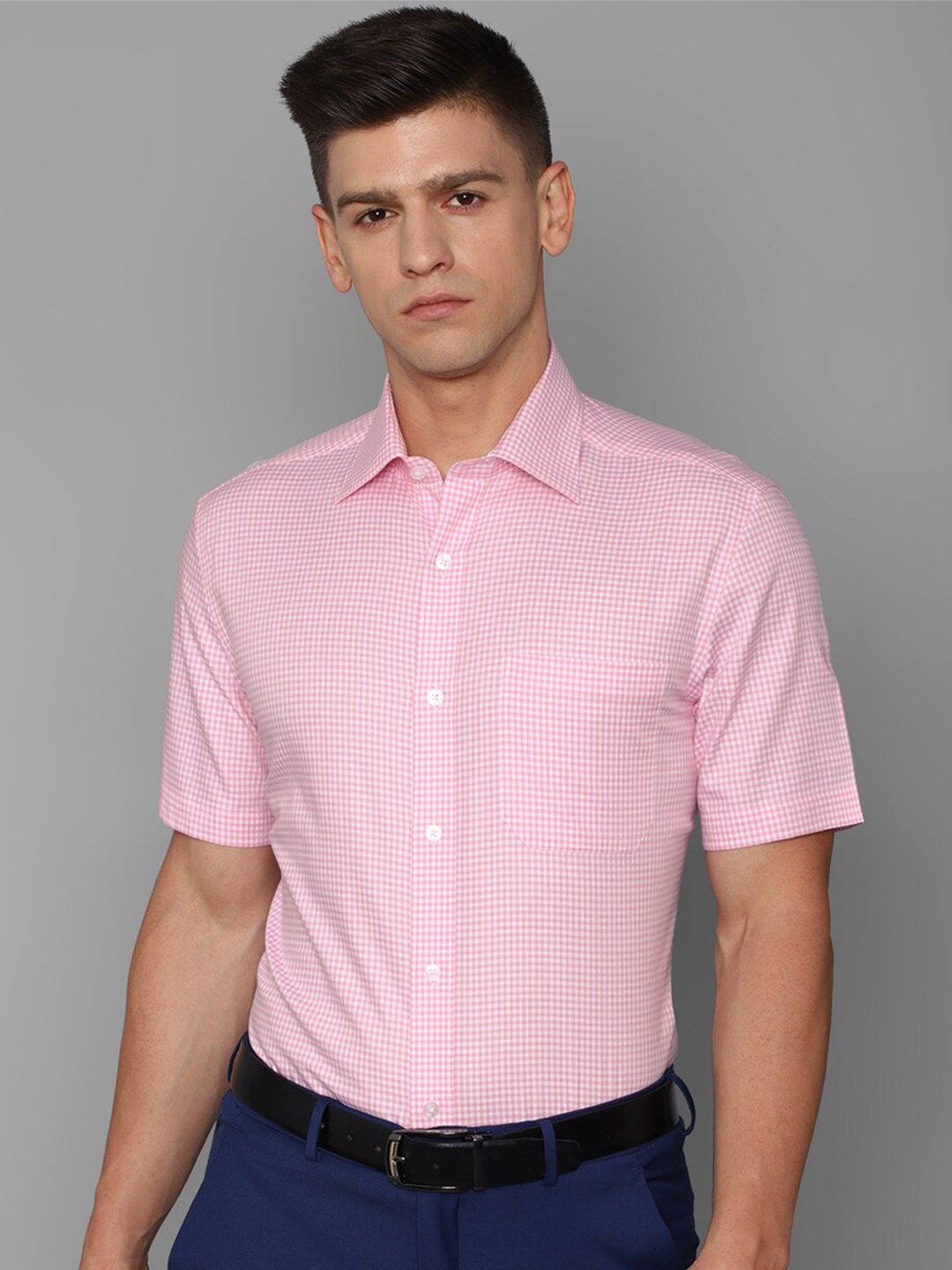 

Louis Philippe Men Pink Micro Checks Checked Formal Shirt