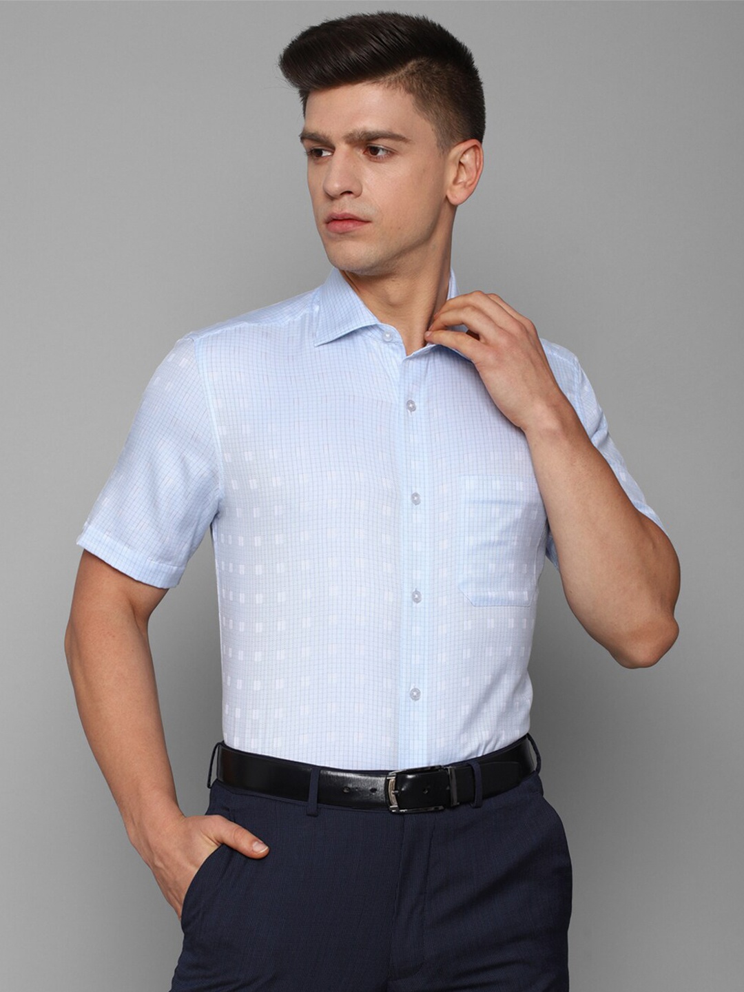 

Louis Philippe Men Blue Grid Tattersall Checks Checked Formal Shirt