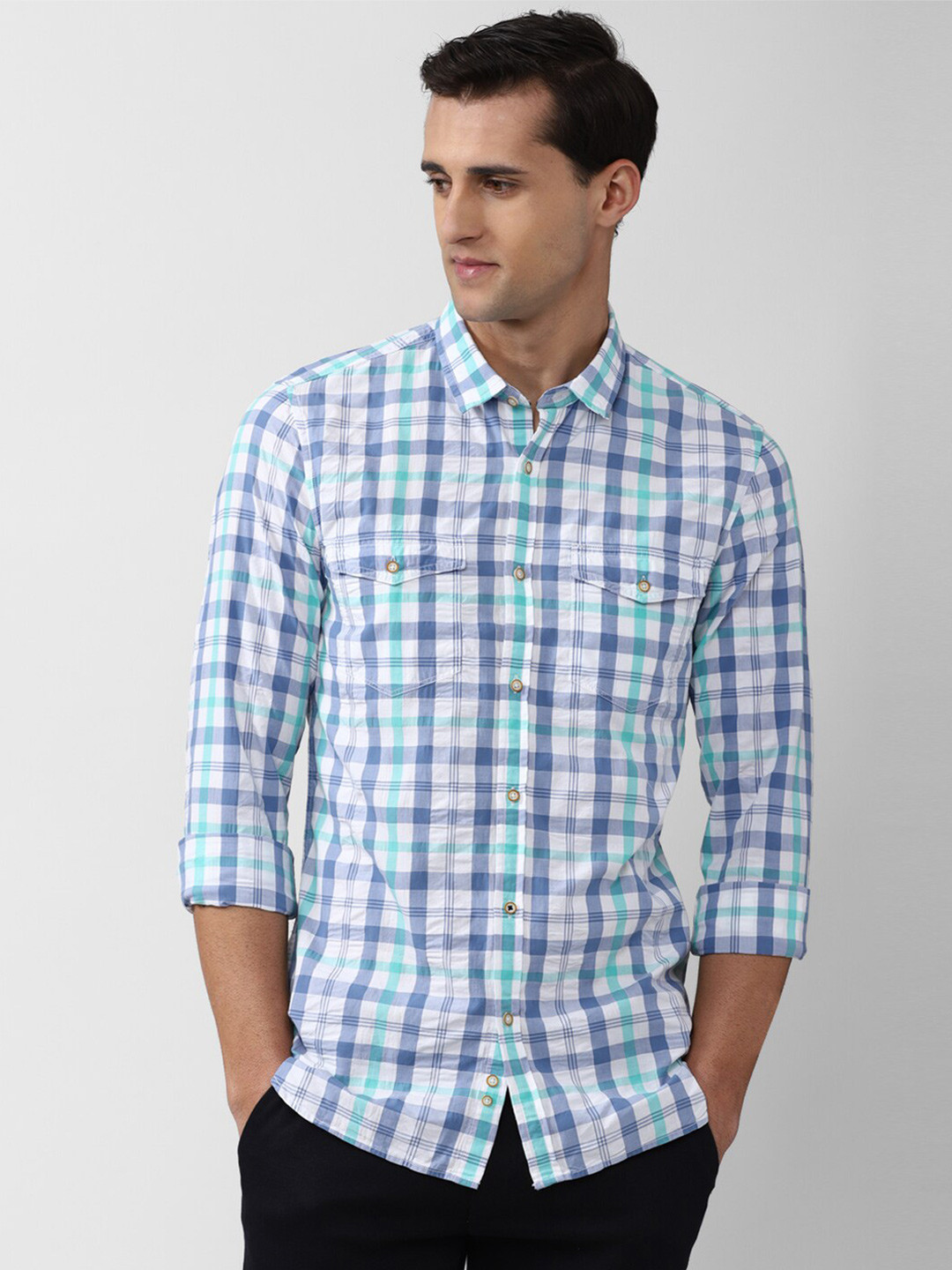 

Peter England Casuals Men Multicoloured Slim Fit Tartan Checks Checked Casual Shirt, Multi