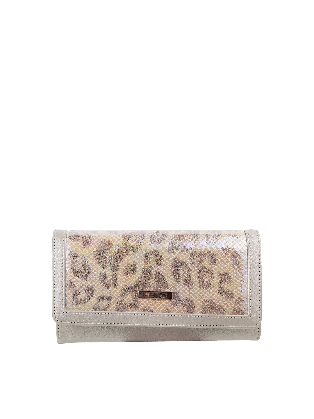 

Metro Women Gold-Toned & White Animal Printed PU Two Fold Wallet
