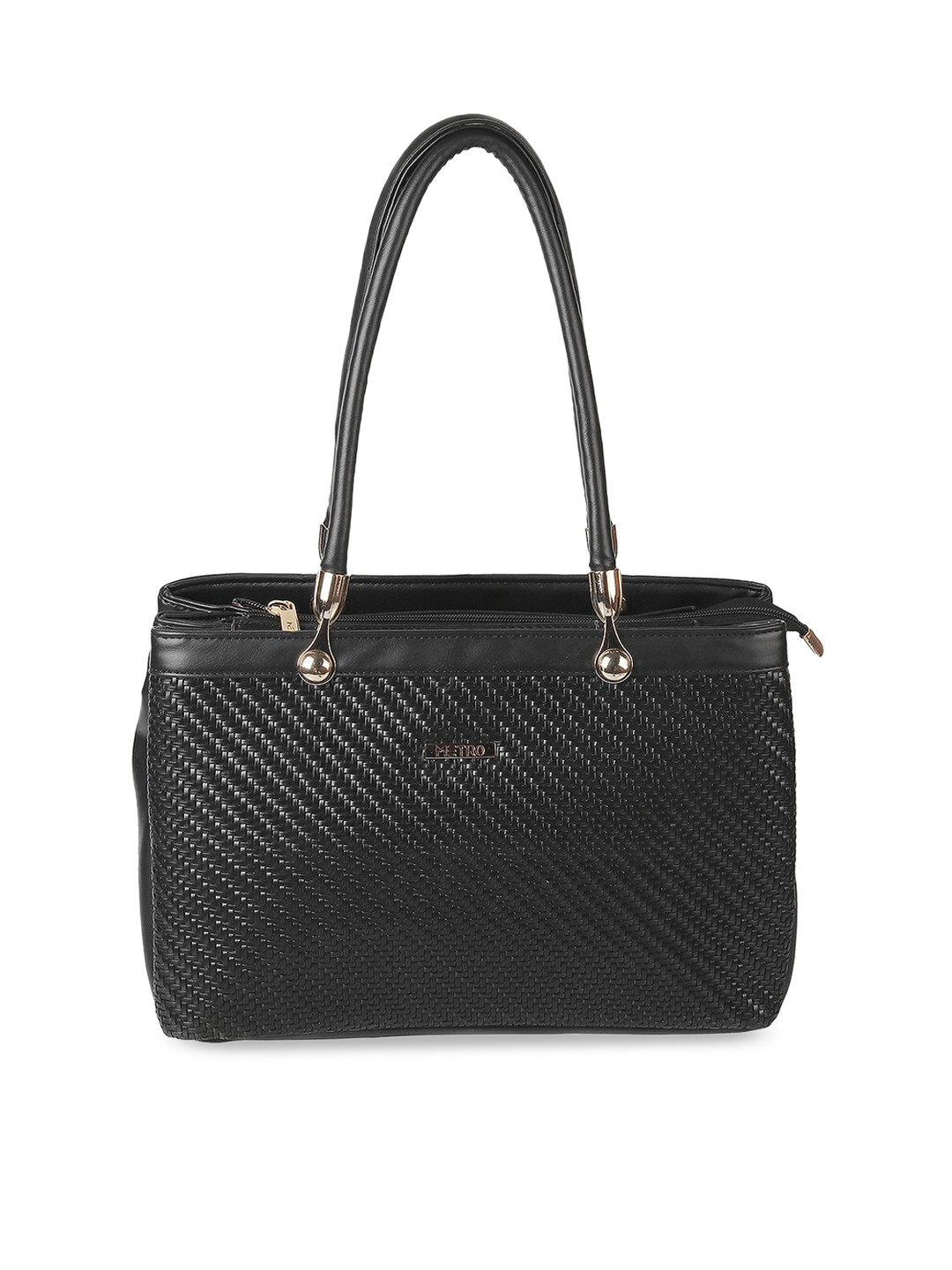 

Metro Black Textured Structured Shoulder Bag