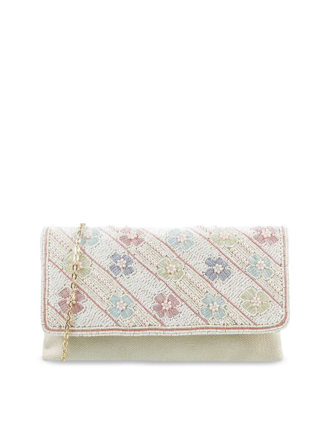 

Metro Off White & Pink Embellished Envelope Clutch