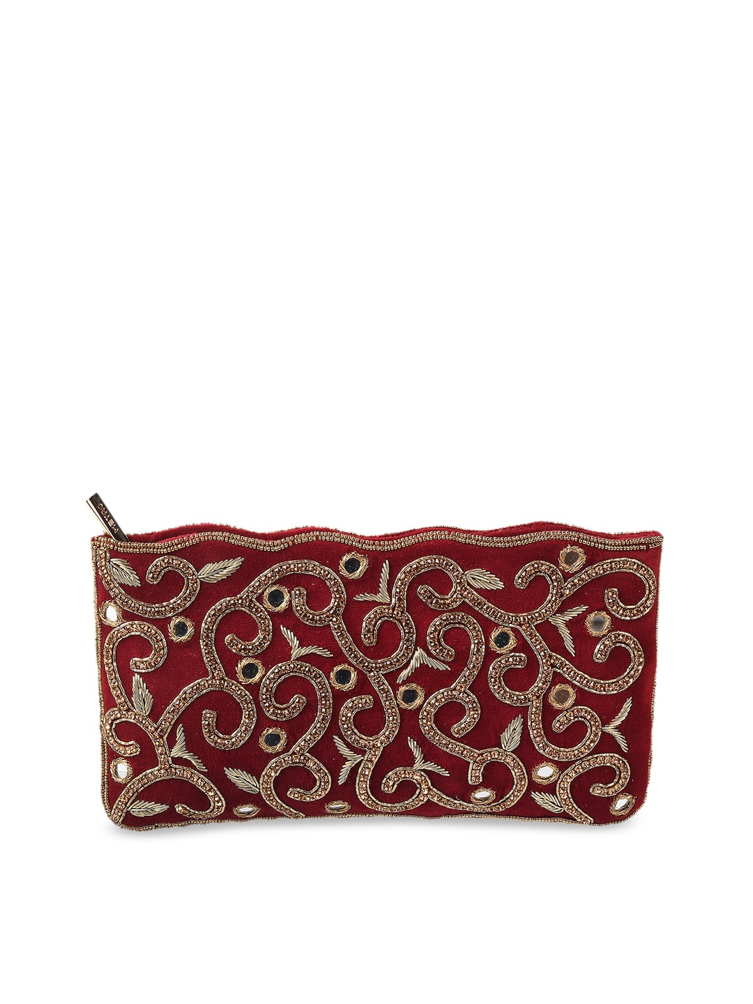 

Metro Maroon & Gold-Toned Printed Envelope Clutch