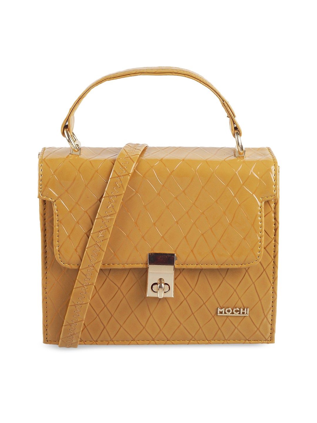 

Mochi Yellow Structured Satchel with Quilted