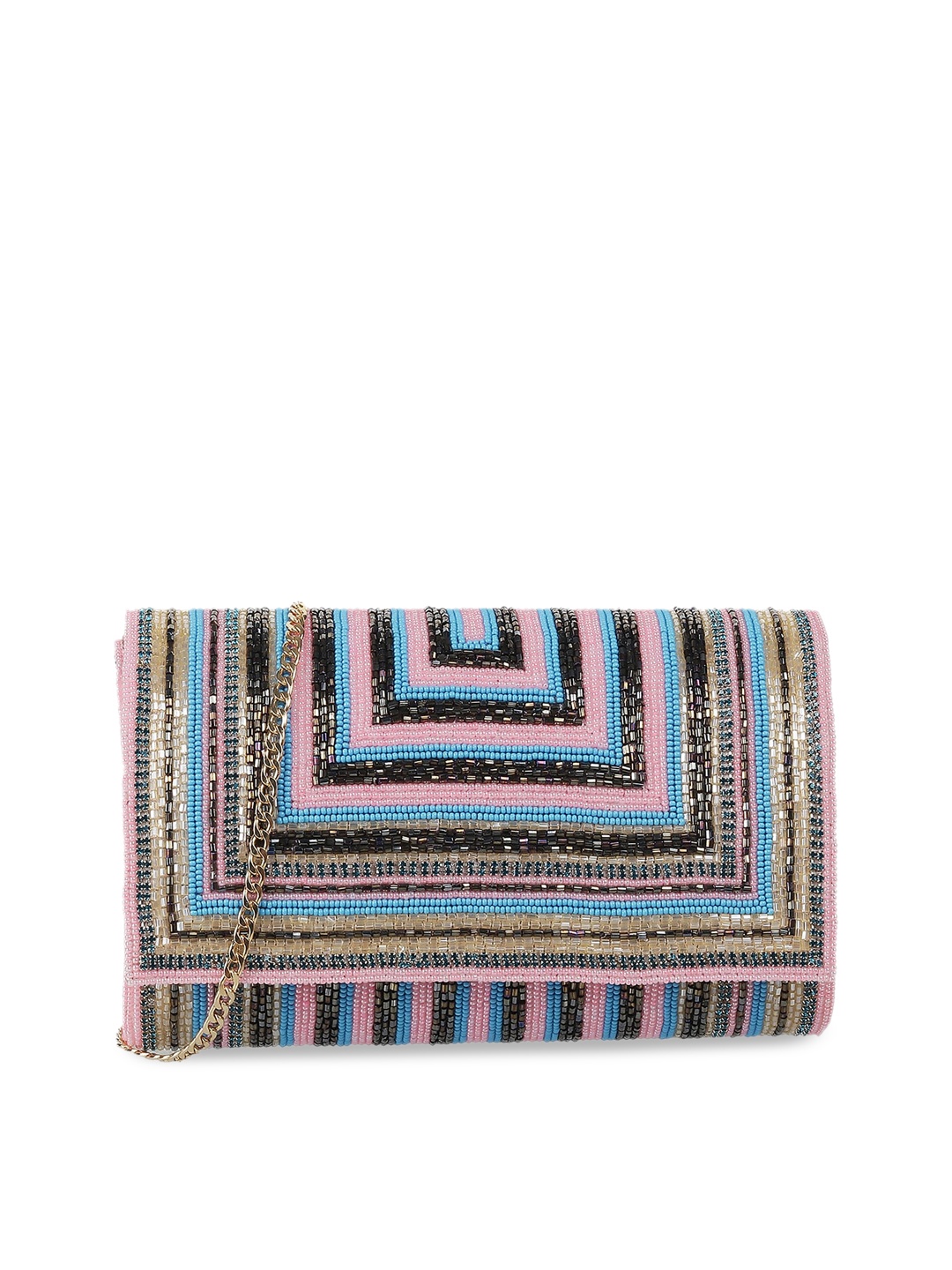 

Mochi Pink & Gold-Toned Embellished Envelope Clutch