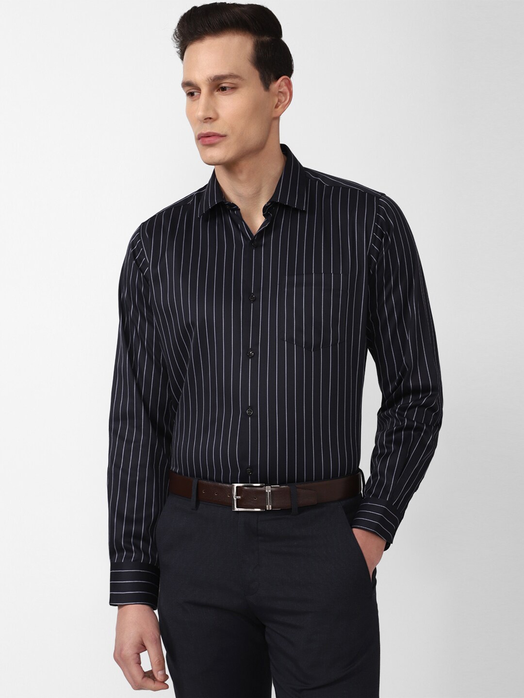 

Van Heusen Men Black Striped Formal Shirt