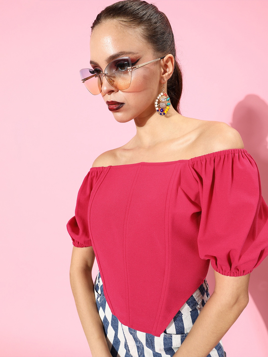 

Athena Fuchsia Solid Corset Top