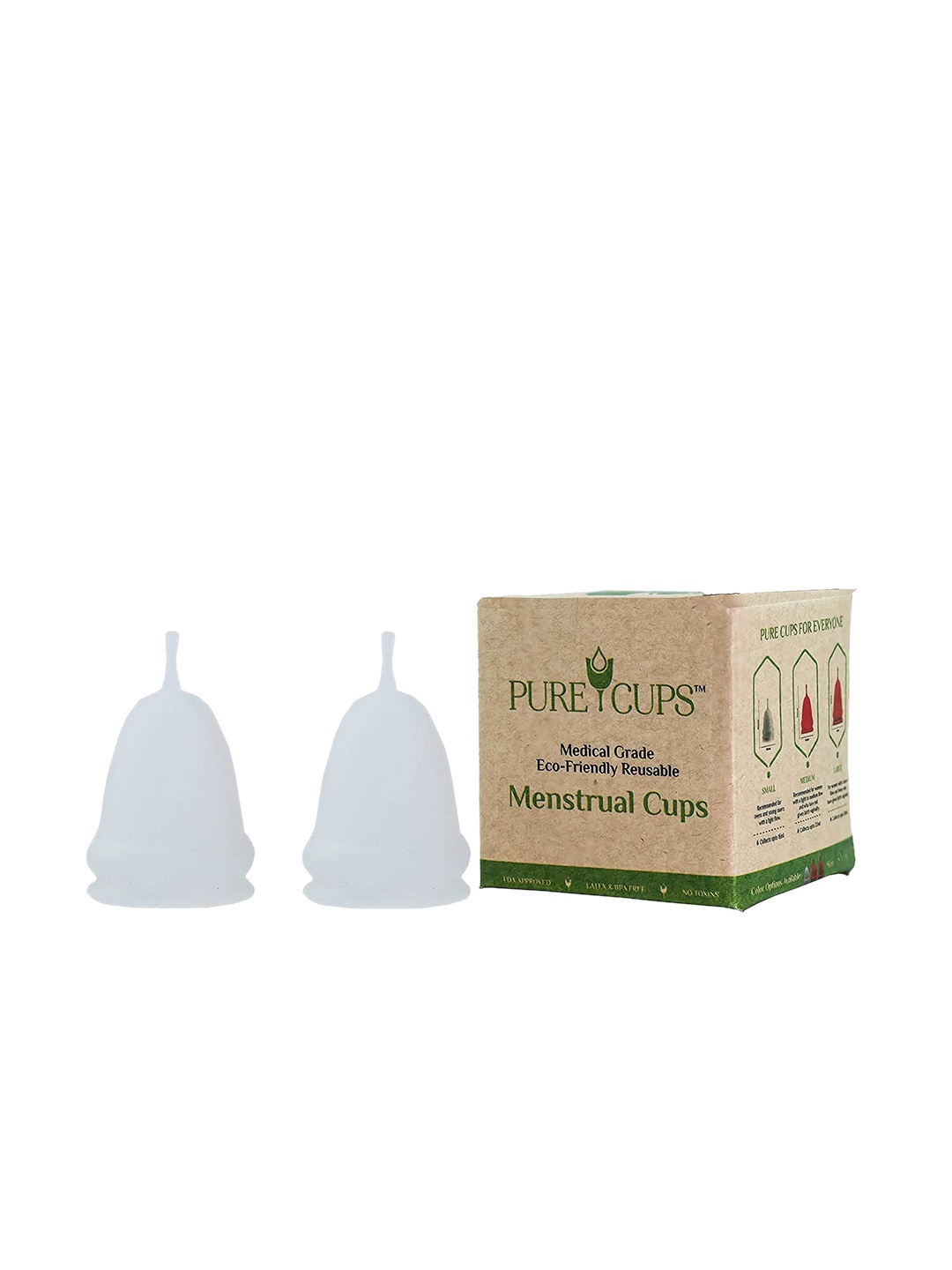 

Pure Cups Set of 2 Latex Free Medical Grade Reusable & Eco Friendly Menstrual Cups- Large, White