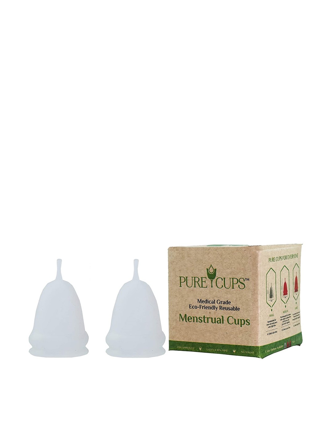 

Pure Cups Set of 2 Latex Free Medical Grade Reusable & Eco Friendly Menstrual Cups- Medium, White