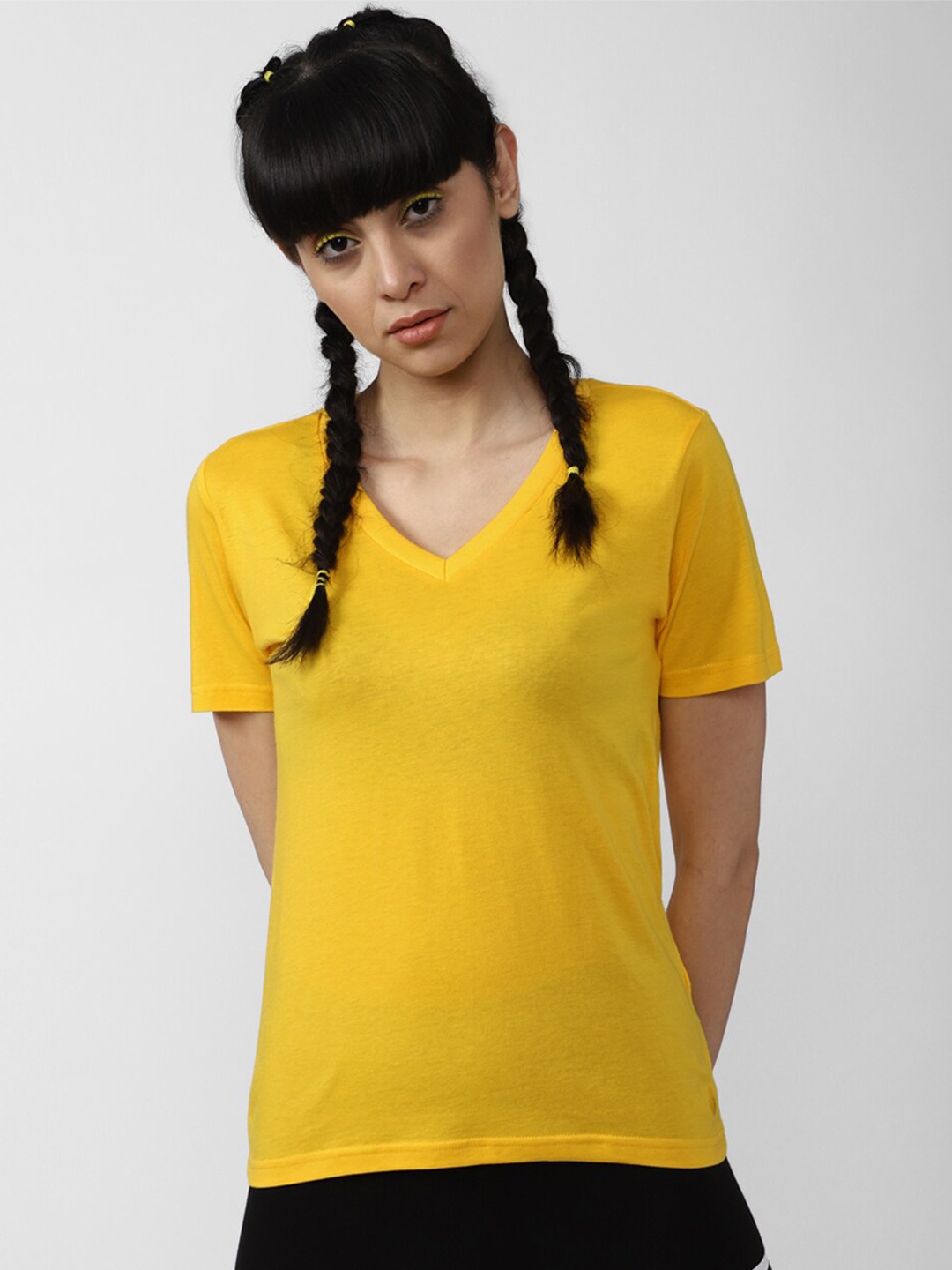 

FOREVER 21 Yellow V-Neck Solid Top
