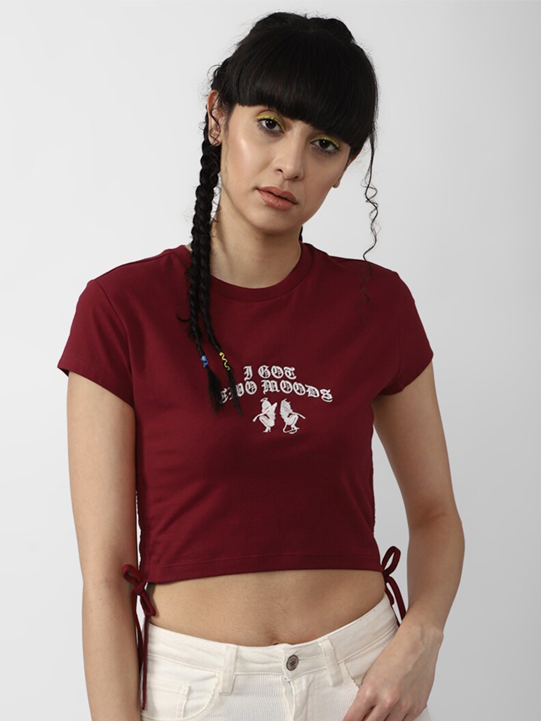 

FOREVER 21 Maroon Print Crop Top