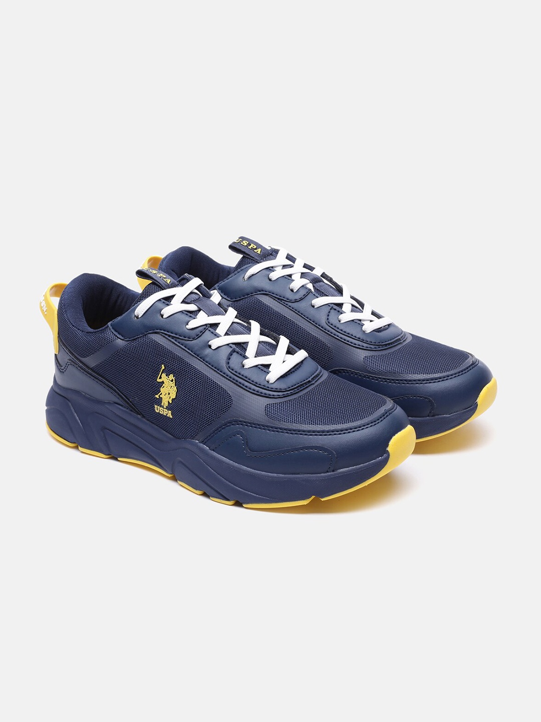 

U S Polo Assn Men Navy Blue & Yellow Mesh Running Shoes