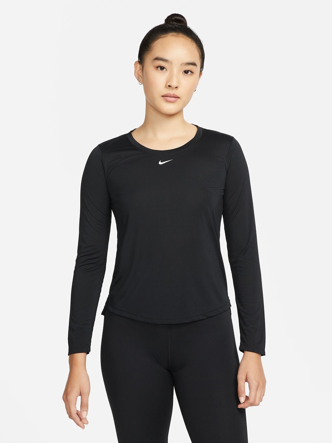 Nike Women Black Brand Logo Printed Dri Fit Top