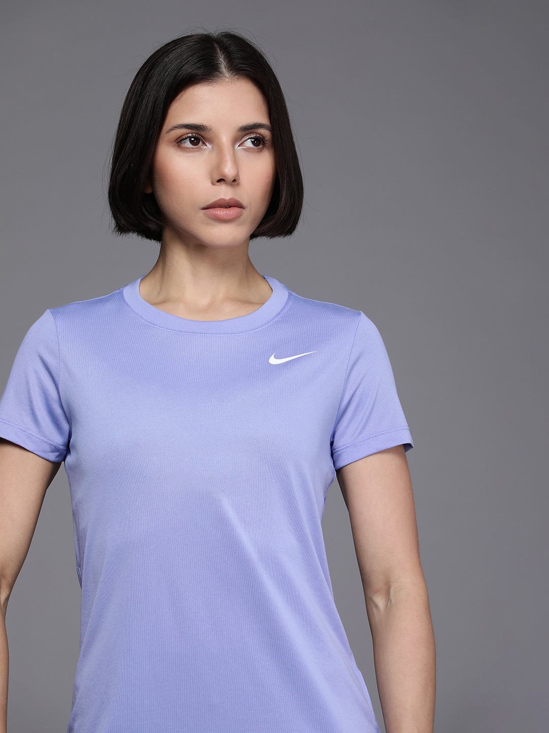 

Nike Women Lavender Solid Dri-FIT Training T-shirt