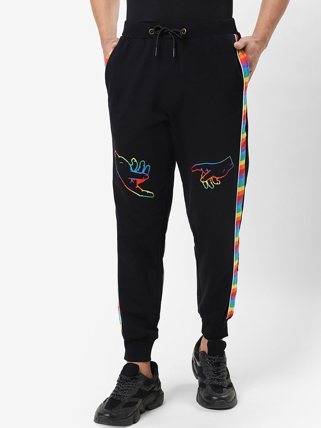 

Bewakoof Plus Plus Size Men Black Regular Fit Printed Cotton Joggers