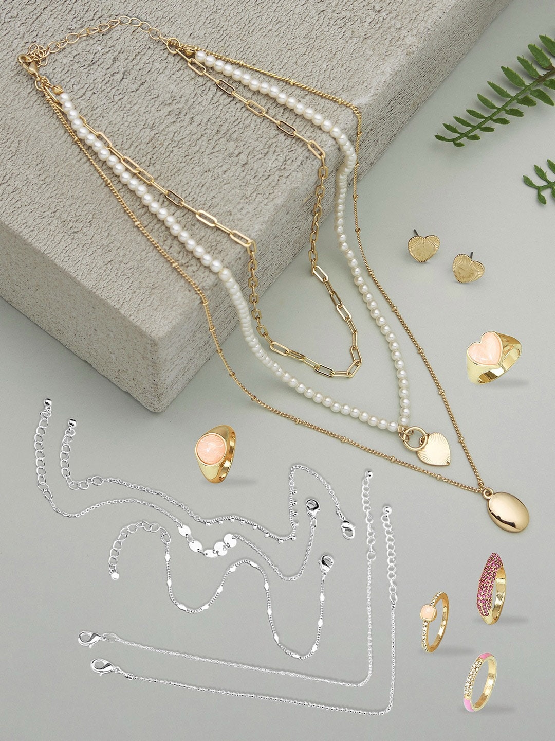 

AMI Gold Plated Contemporary Necklace Earring Bracelet & Ring Set