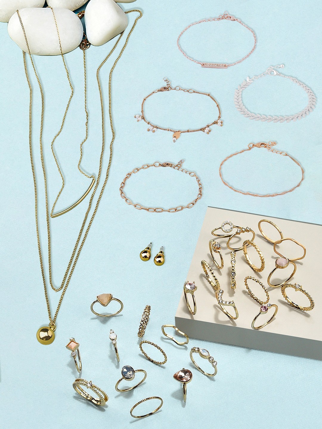 

AMI Gold Plated & Toned White Stone Studded Jewellery Set