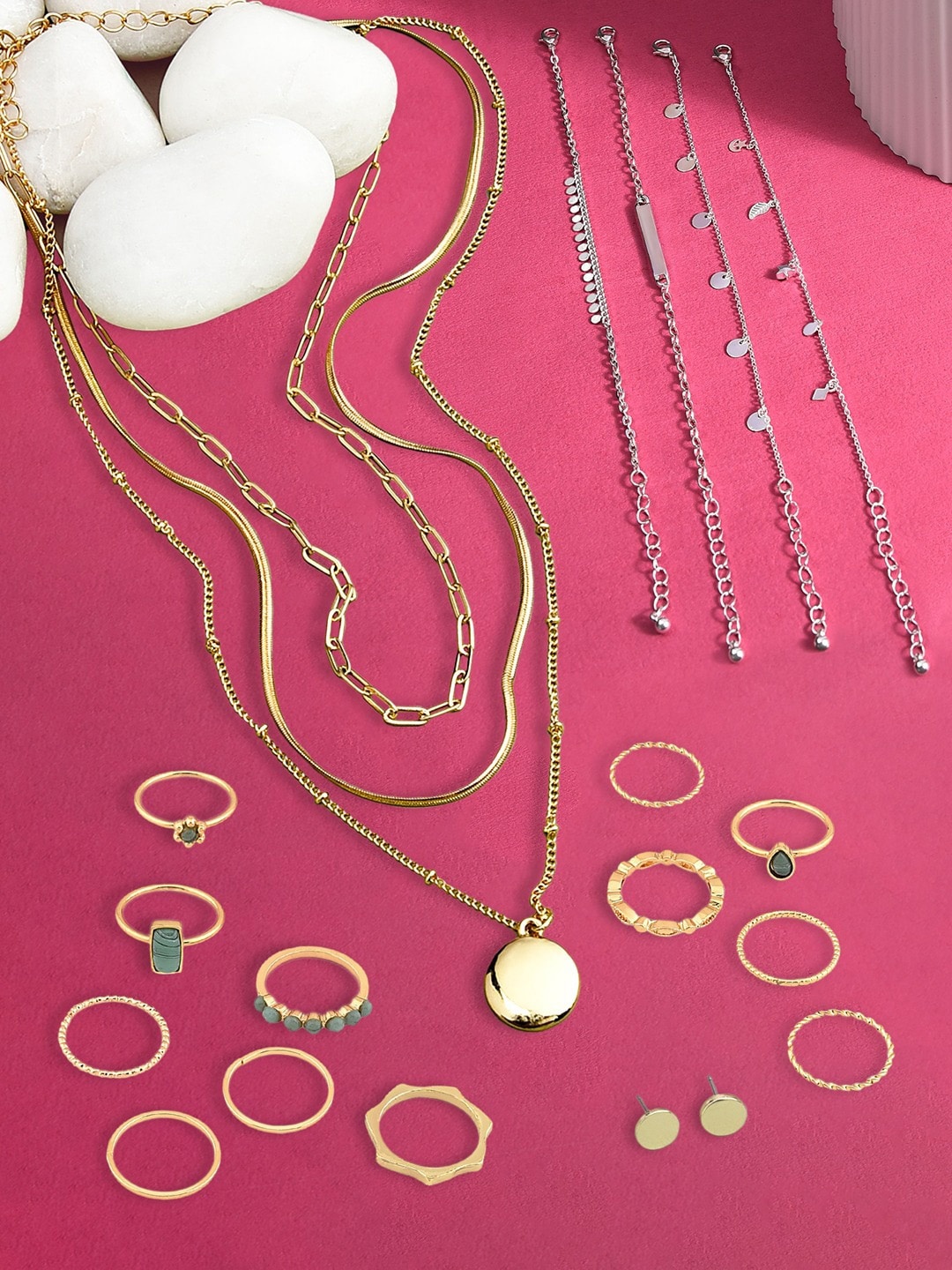 

AMI Women Gold & Silver-Plated Contemporary Necklace Set