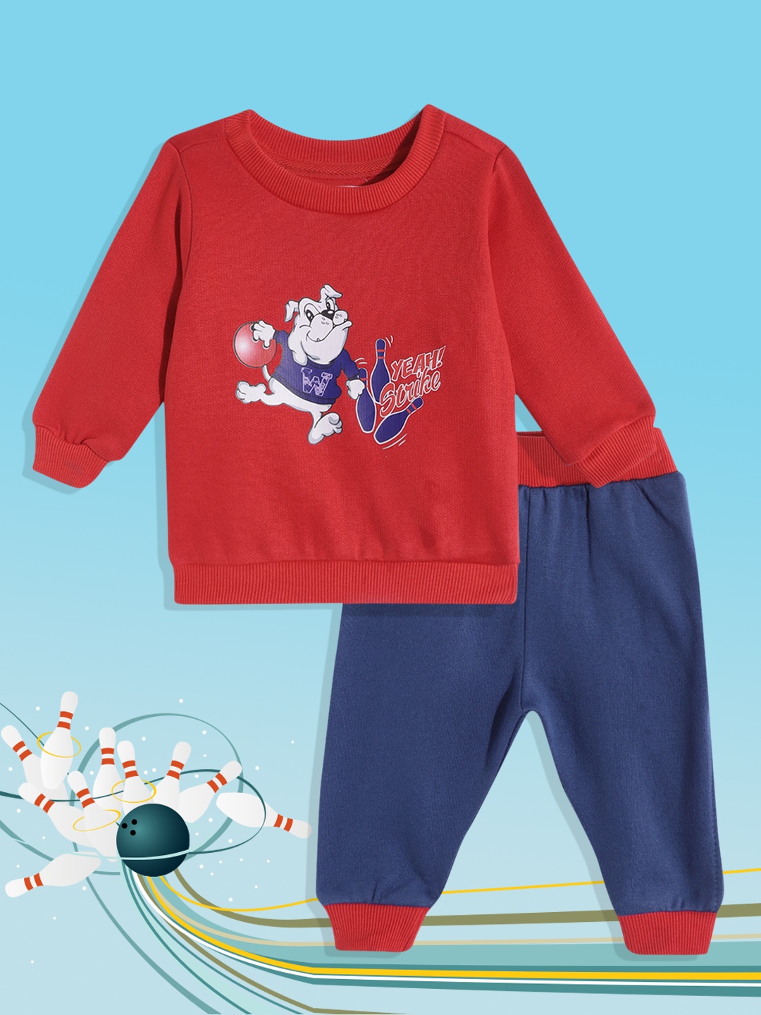 

White Snow Infant Kids Red & Blue Printed Fleece Sweatshirt with Joggers