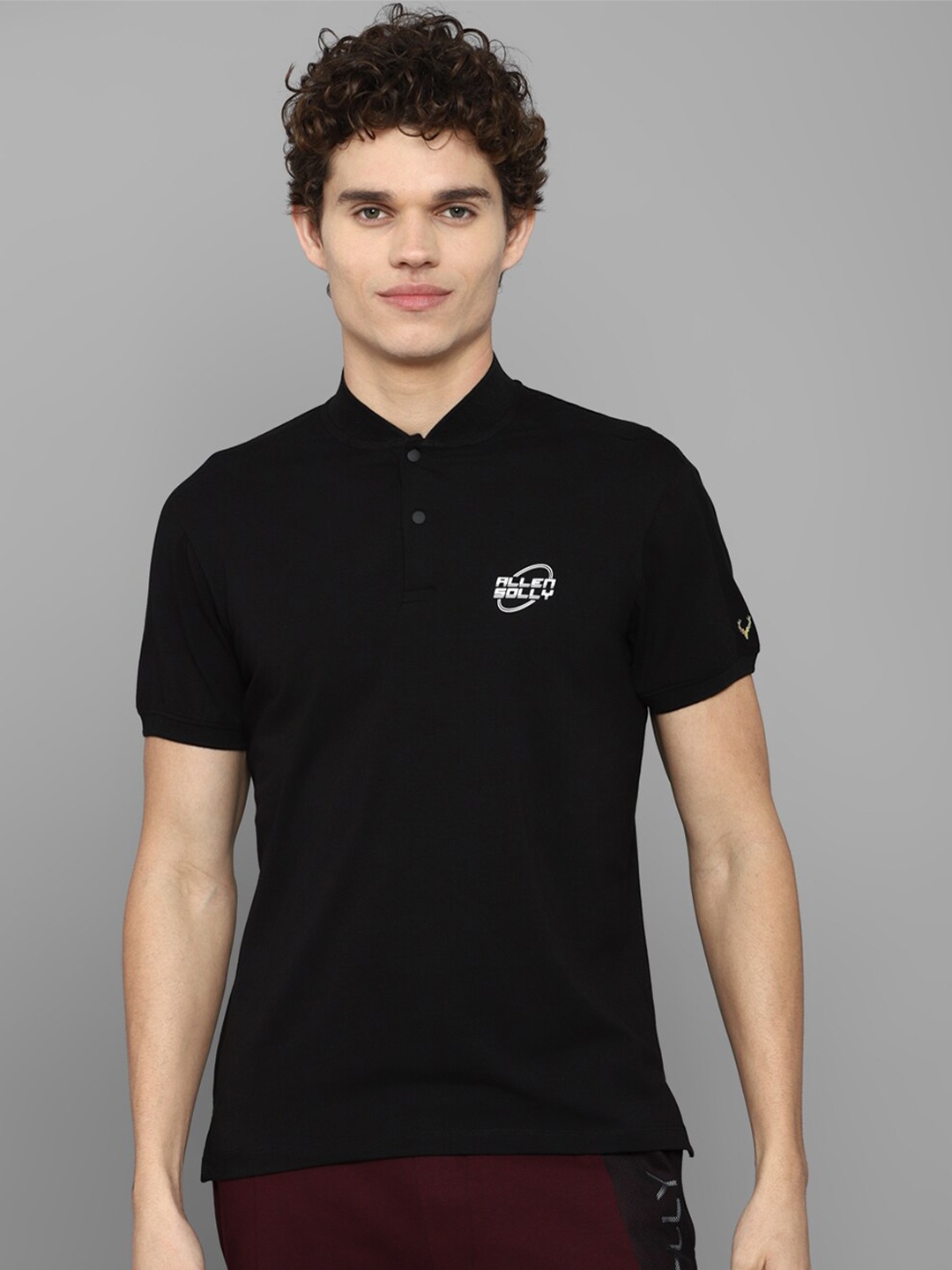 

Allen Solly Men Black Mandarin Collar Applique T-shirt