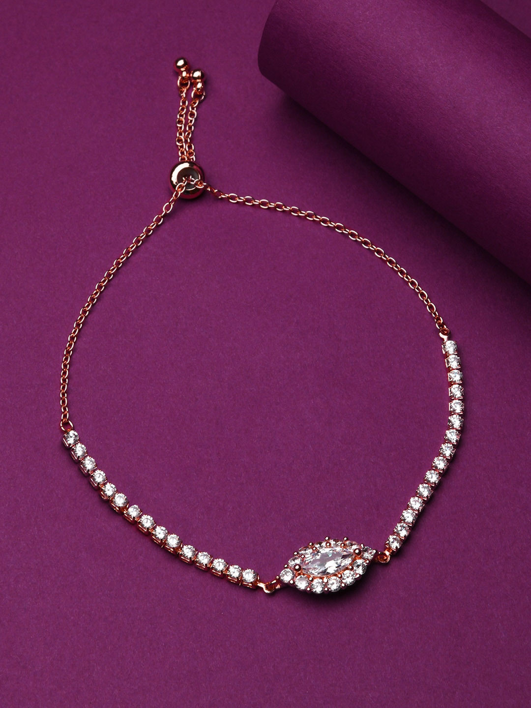 

Lilly & sparkle Women Rose Gold-Plated & White Brass Cubic Zirconia Link Bracelet