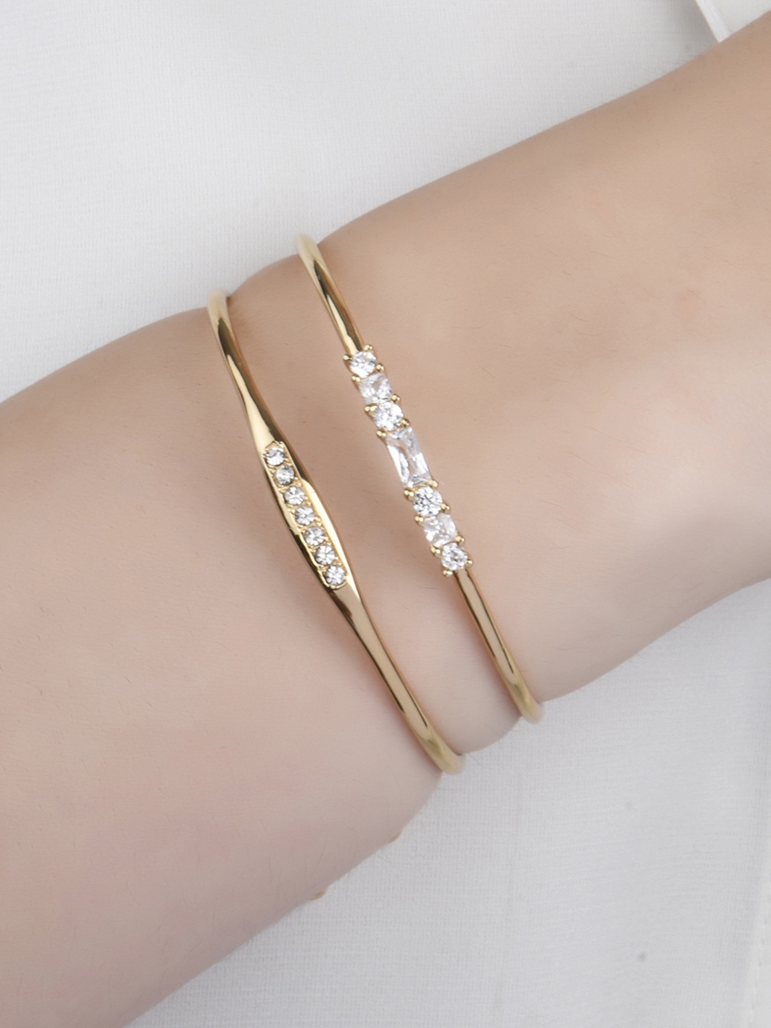 

Lilly & sparkle Women Set of 2 Gold-Plated & White Brass Cubic Zirconia Kada Bracelet