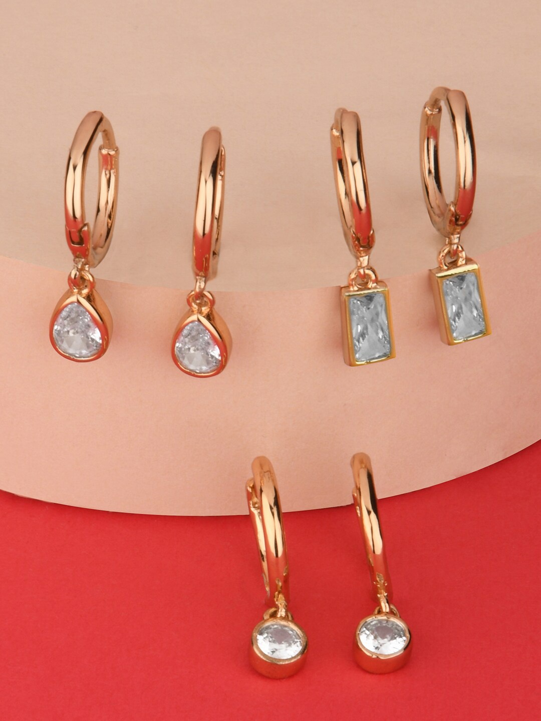 

Lilly & sparkle Gold-Toned Set Of 3 Geometric Studded Hoop Earrings