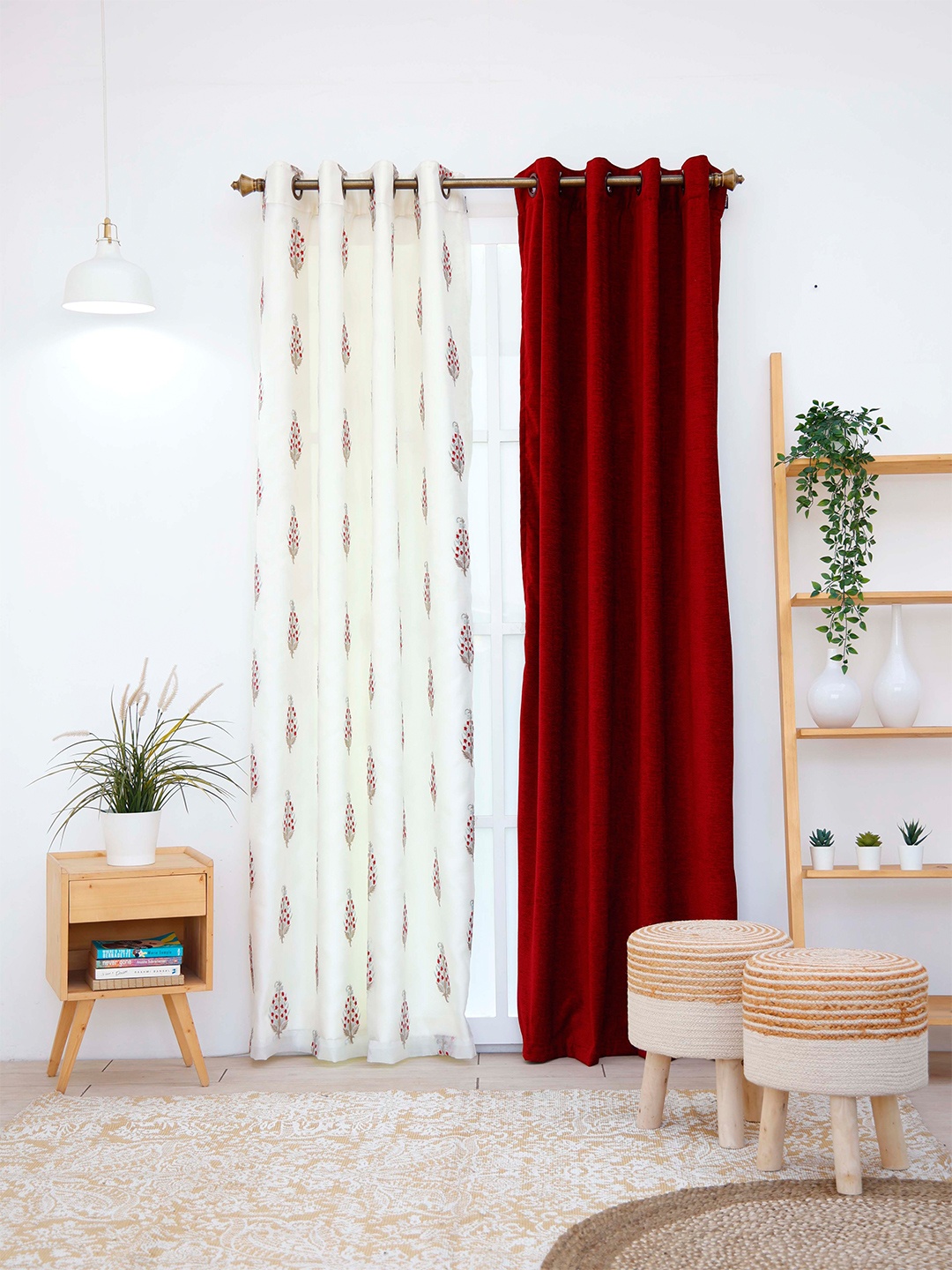 

Ariana Red & White Set of 2 Long Door Curtain