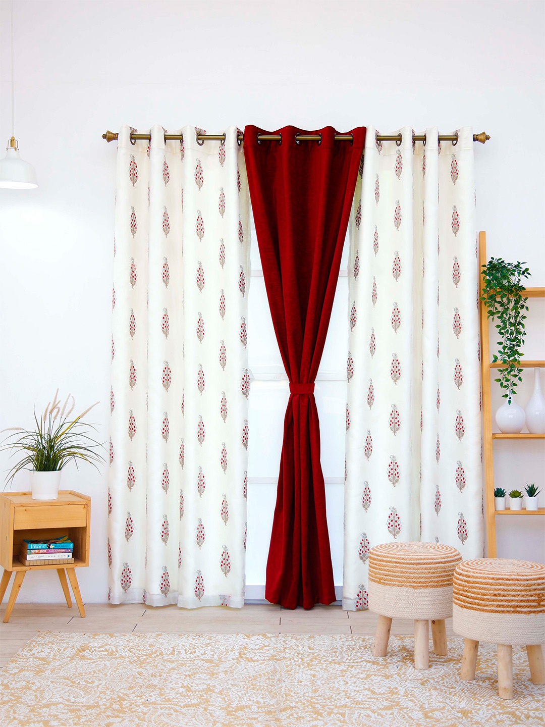 

Ariana Red & Blue Set of 3 Ethnic Motifs Sheer Long Door Curtain