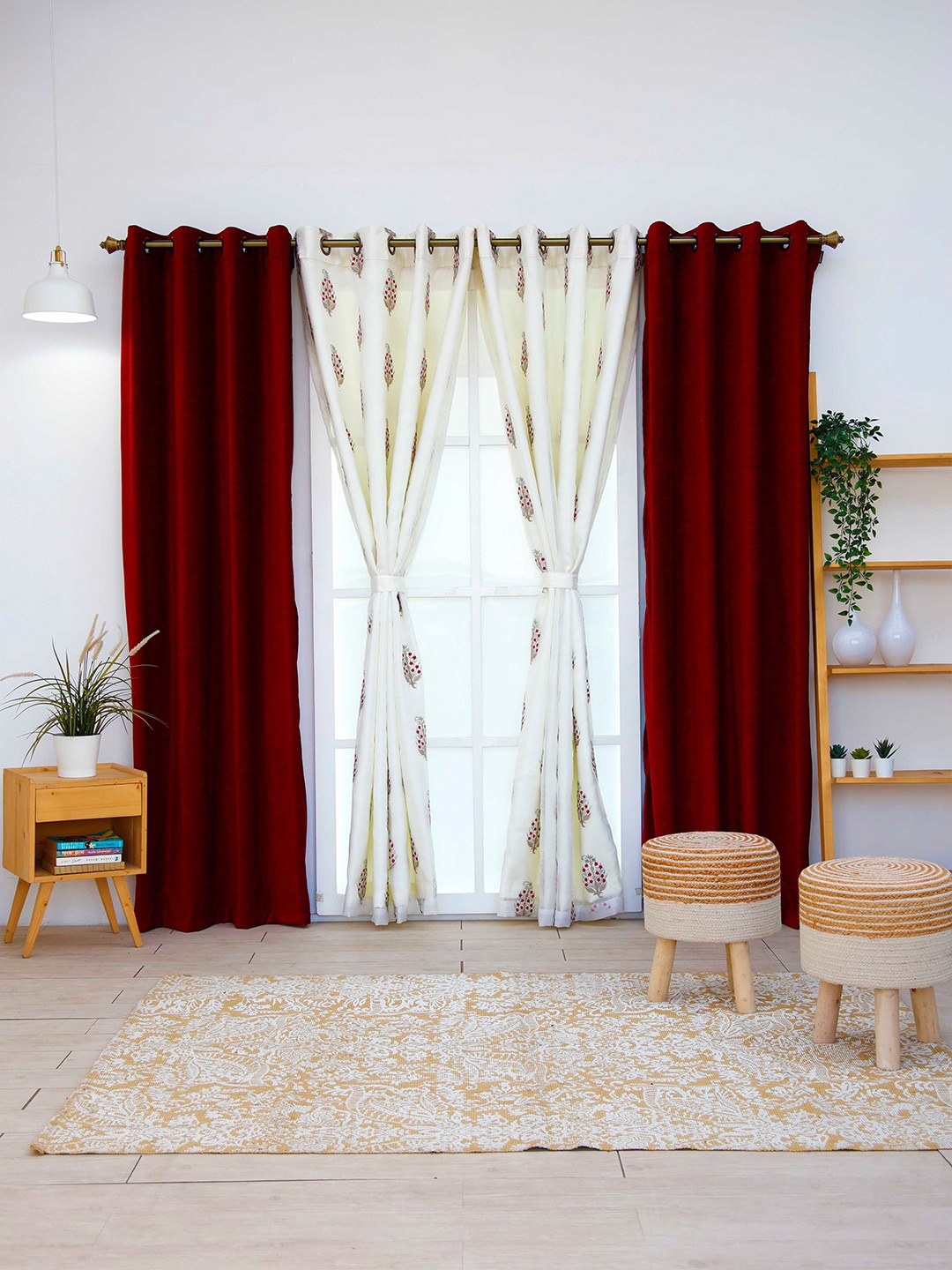 

Ariana Red & White Set of 4 Long Door Curtain