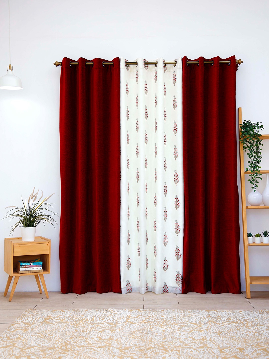 

Ariana Red & Cream-Coloured Set of 3 Ethnic Motifs Sheer Long Door Curtain