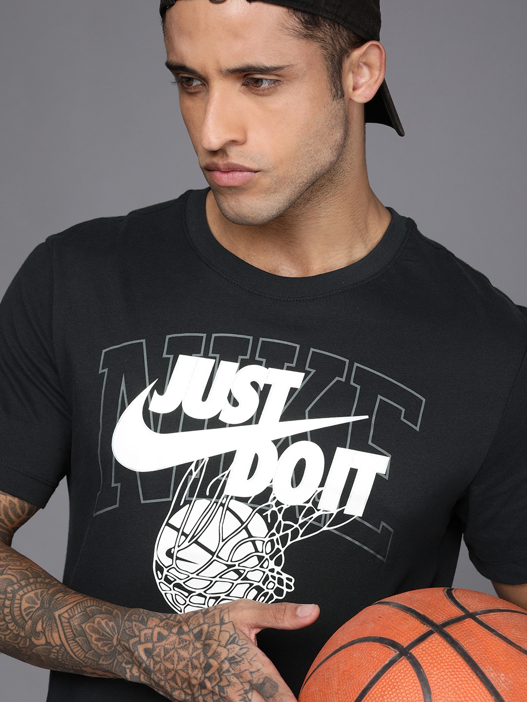 

Nike Men Black Printed Just Do It Dri-FIT Round Neck Training T-shirt